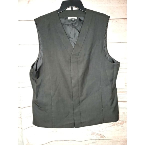 Cintas Men Large Charcoal Grey Hidden Button Suit Vest With 2 Pockets - Picture 1 of 10
